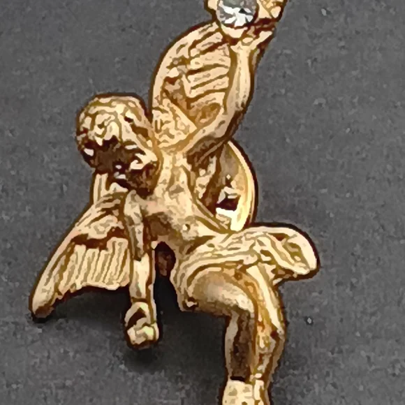 Gold Angel Cherub Pin with Clear Stone Accent - Women Jewelry - Picture 5 of 6
